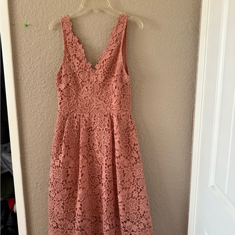 Astr Pink Lace Midi Dress
